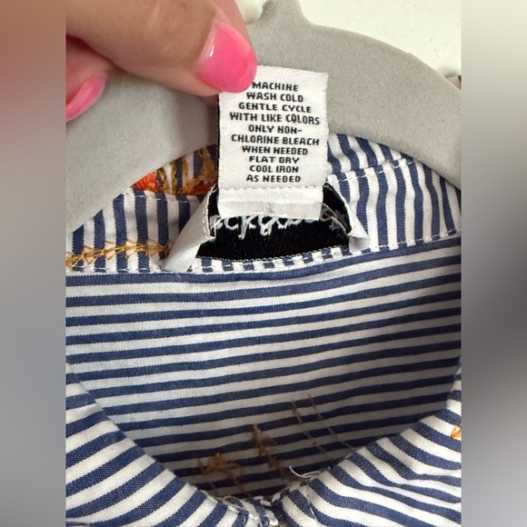 S37 Peck & Peck Size XL Blue Striped Embroidered Button Down - Picture 4 of 7